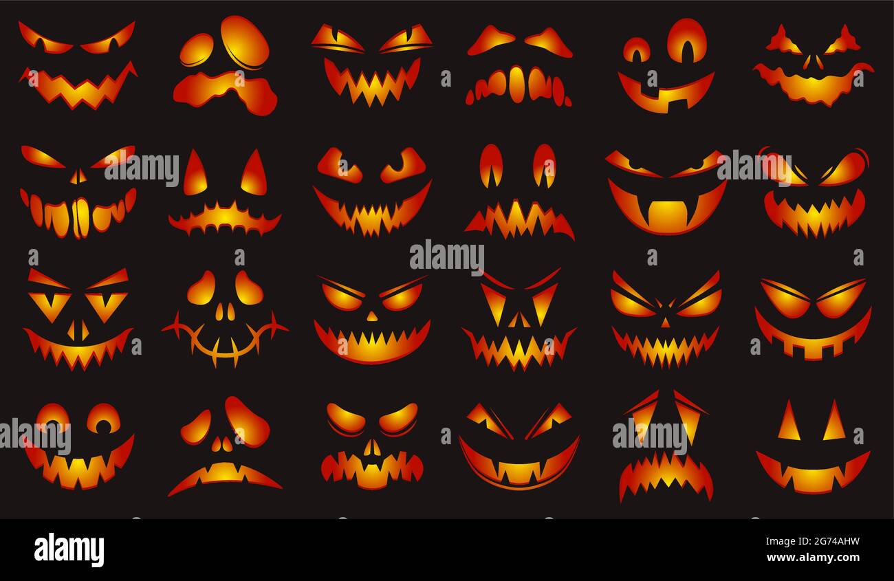Gruselige halloween-Gesichter. Happy halloween glühende Kürbisse