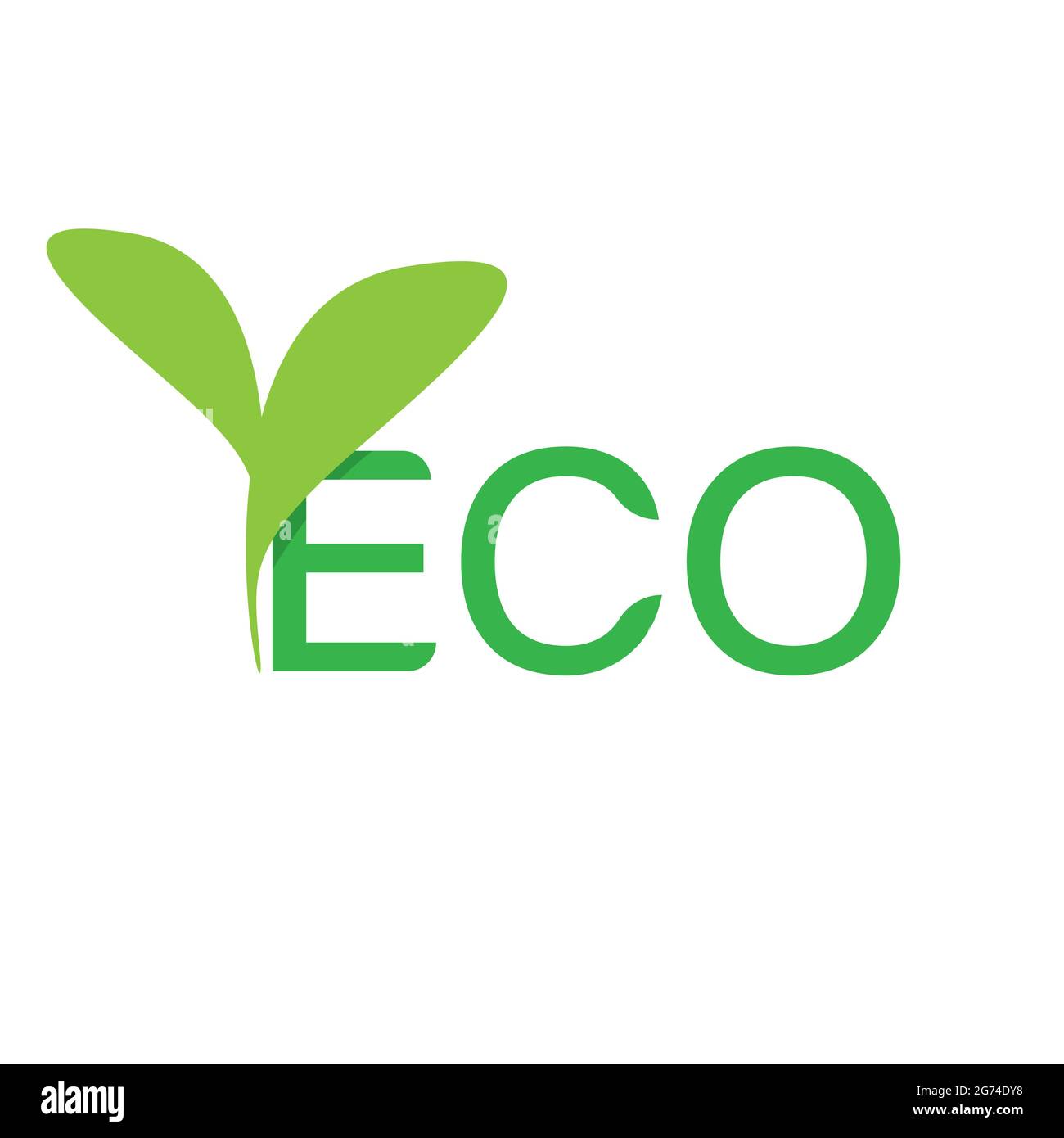 ECO-Symbol mit Schrift und Blatt, einfaches Grafikdesign, Vektor-ECO-Symbol mit Blatt, flache Farbe. Stock Vektor