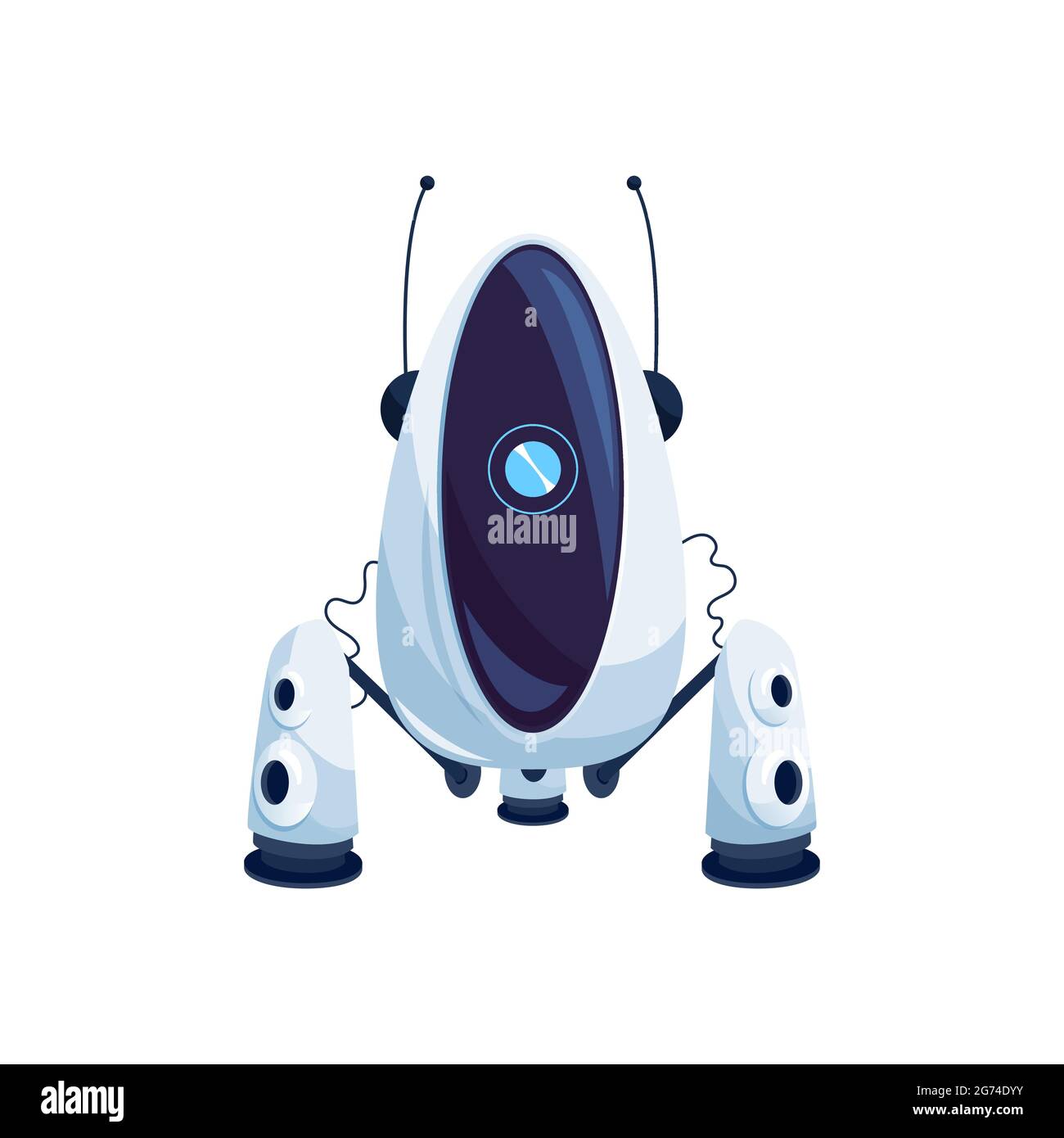 Roboter mit Absaugung isoliert Sci-Fi weiß android, anspruchsvolle Maschine mit Antennen und Kamera. Vektor Moderne Technologien Charakter, künstliche int Stock Vektor