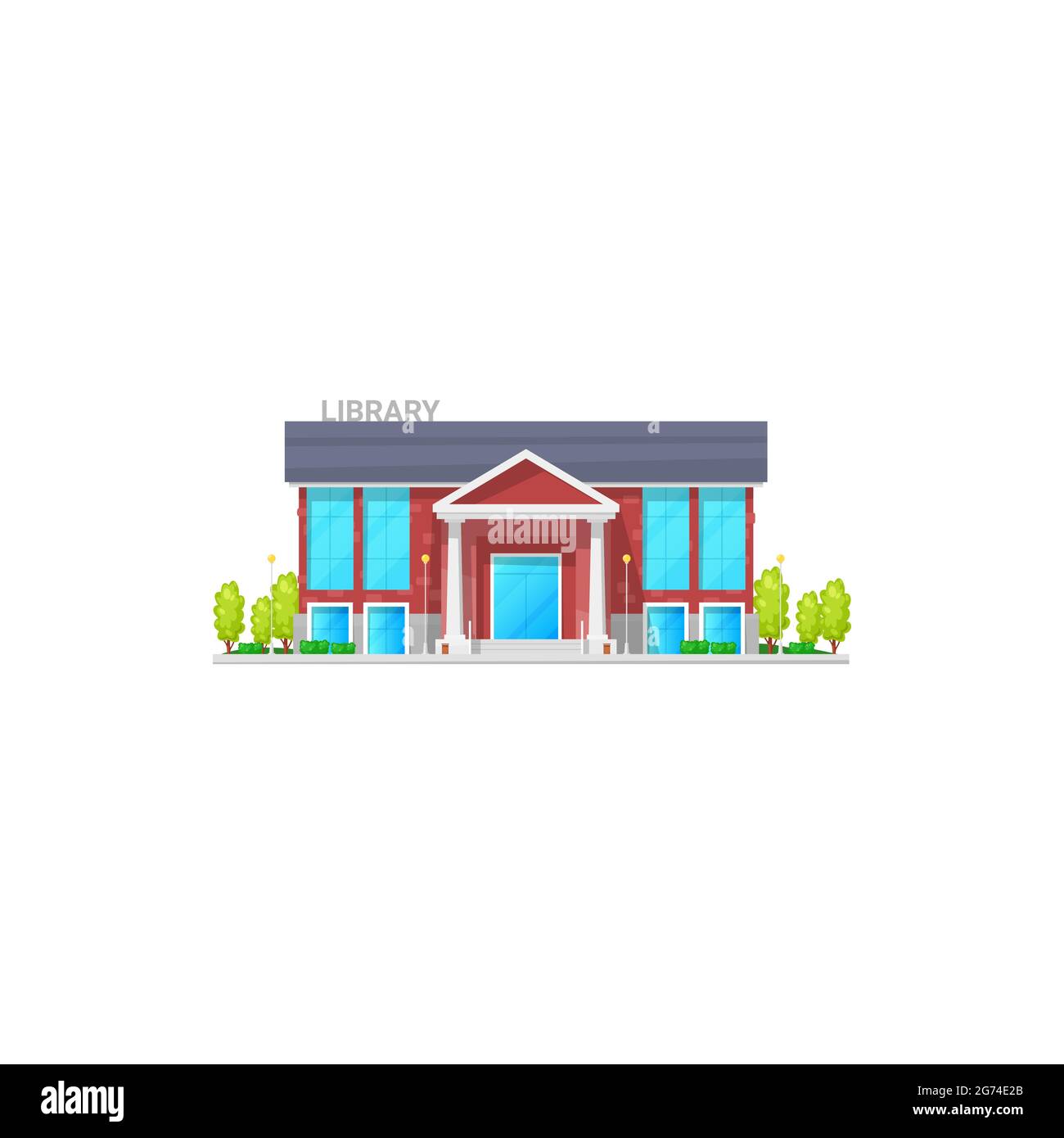 Bibliothekshaus Stadt öffentliche Einrichtung isoliert Fassade außen Cartoon-Ikone. Vector Lyzeum mit Leseraum. Bücherhaus, athenaeum oder atheneum, st Stock Vektor