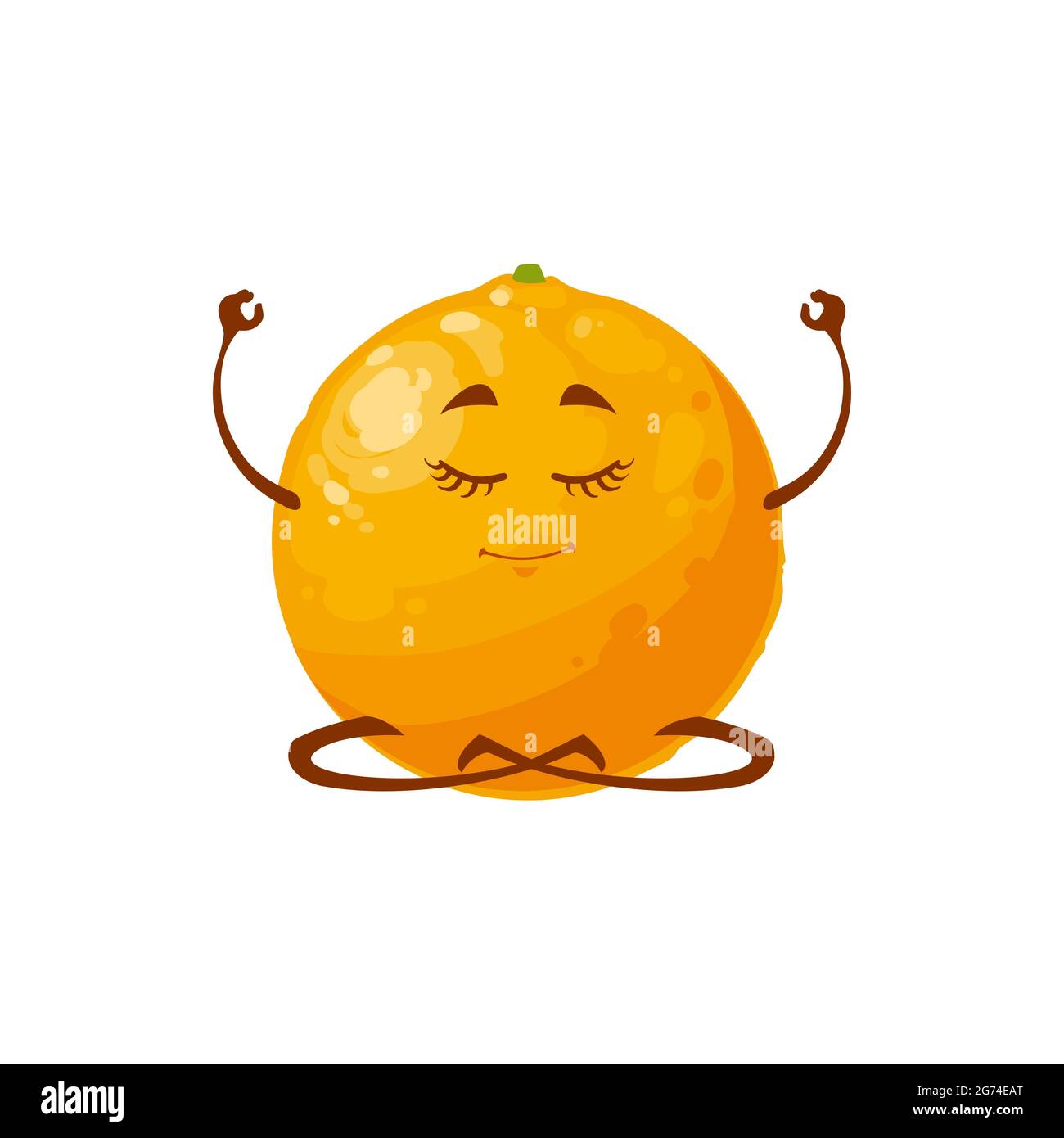 Cartoon orange Frucht Yoga Praxis Vektor-Symbol, lustige Charakter tun Meditation isoliert auf weißem Hintergrund. Gesunde Ernährung, Entspannung, Zen, Sport l Stock Vektor