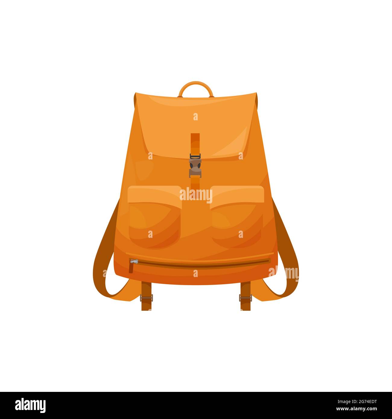 Kinder Schultasche isoliert Vektor-Symbol, Cartoon Rucksack der orangen Farbe, Schüler oder Wanderrucksack, touristische Rucksack oder Schultasche auf weißem Backgroun Stock Vektor
