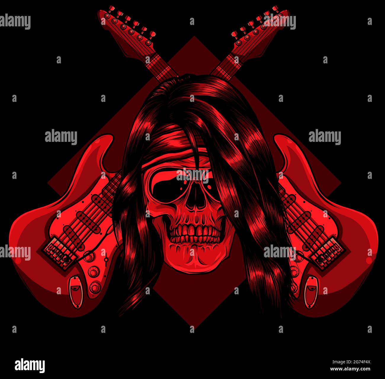 Totenkopf mit kreuzenden Gitarren Vektor Illustration Design Stock Vektor