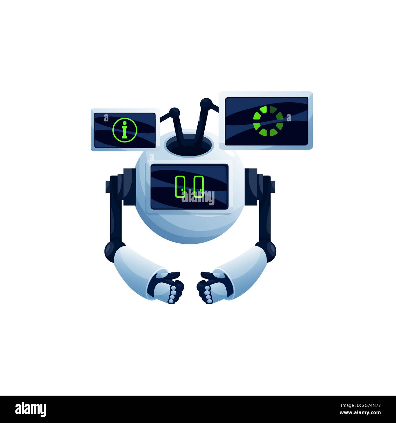 Roboter-Chatbot mit digitalen Bildschirmen Dashboards mit Datengrafiken isoliert realistischen Kundenservice Charakter. Vector Cyber android Maschine, moderne t Stock Vektor