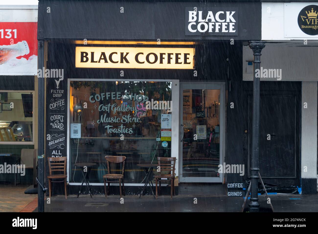 „Black Coffee“-Café in Newtown, Wellington, Nordinsel, Neuseeland Stockfoto