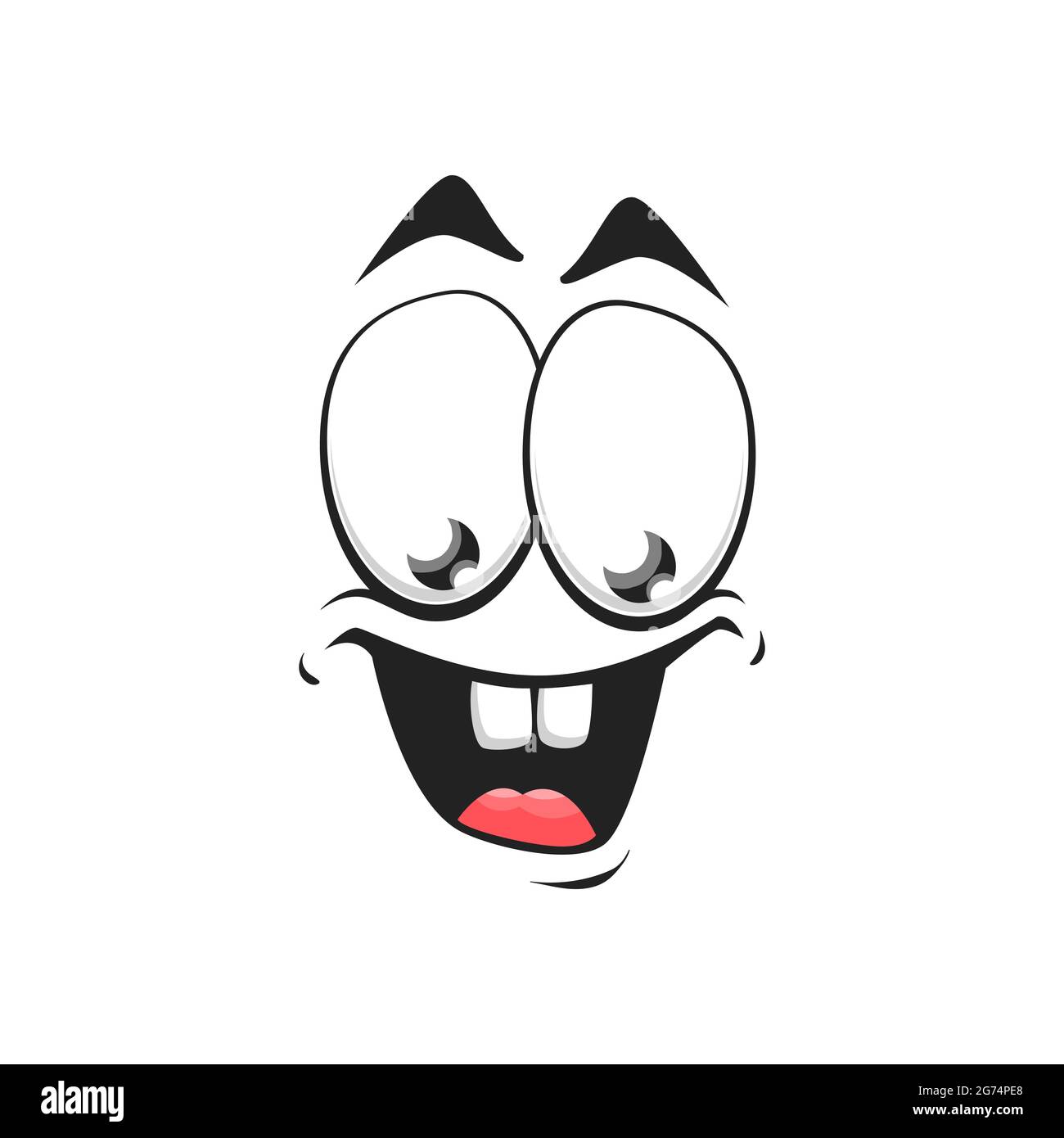 Cartoon Gesicht isoliert Vektor-Symbol, weit erfreut Lächeln Gesichts Emoji von lustig dumm Kreatur, glückliche Emotion, Comic-Gesicht mit toothy lächelnd Mund und Stock Vektor