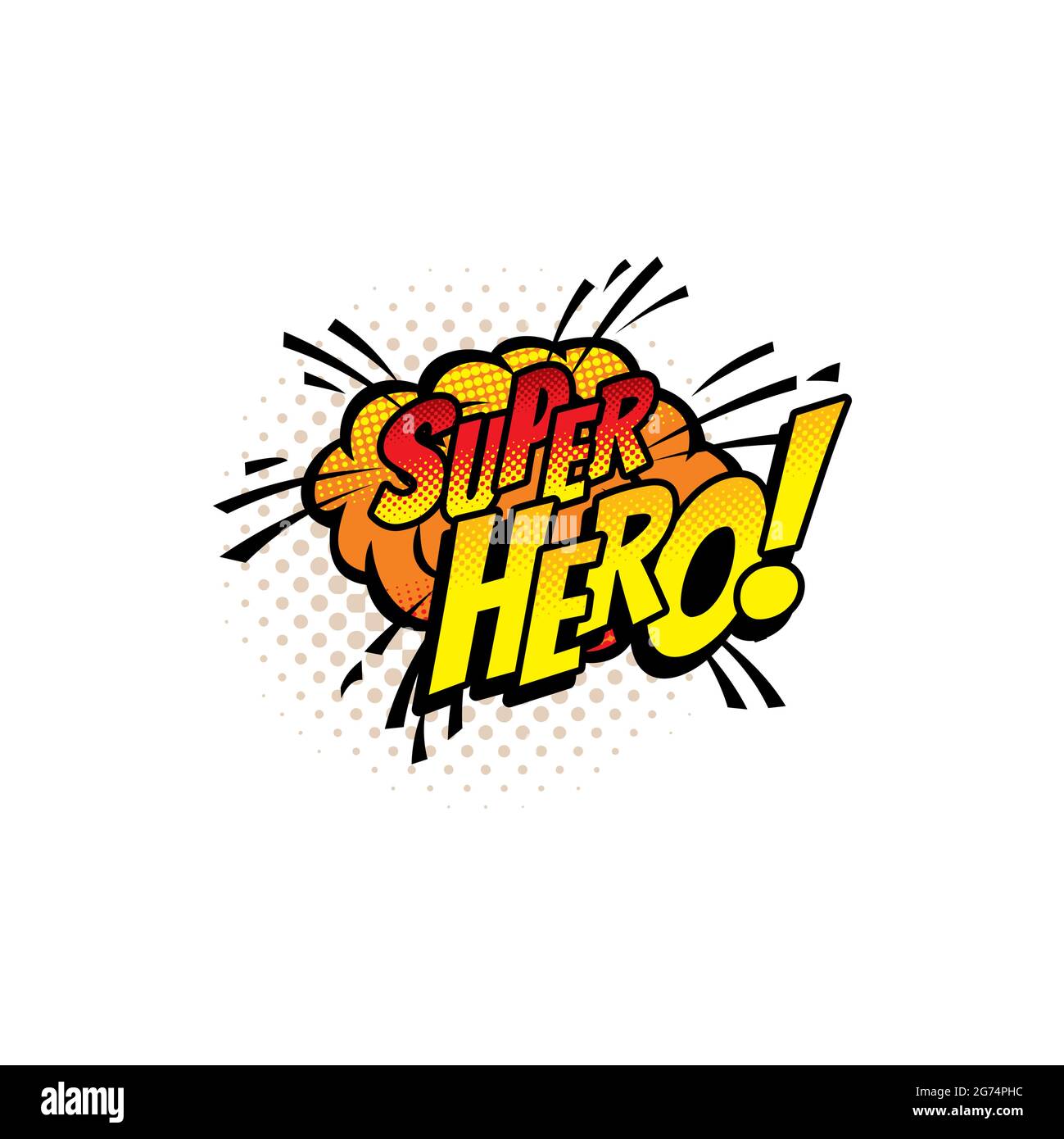 Superhelden Pop Art Comic Halbton Wolke oder Blase Vektor-Symbol. Cartoon Boom bang Retro Sound Explosion mit gepunktetes Muster. Superhelden Popart iso Stock Vektor