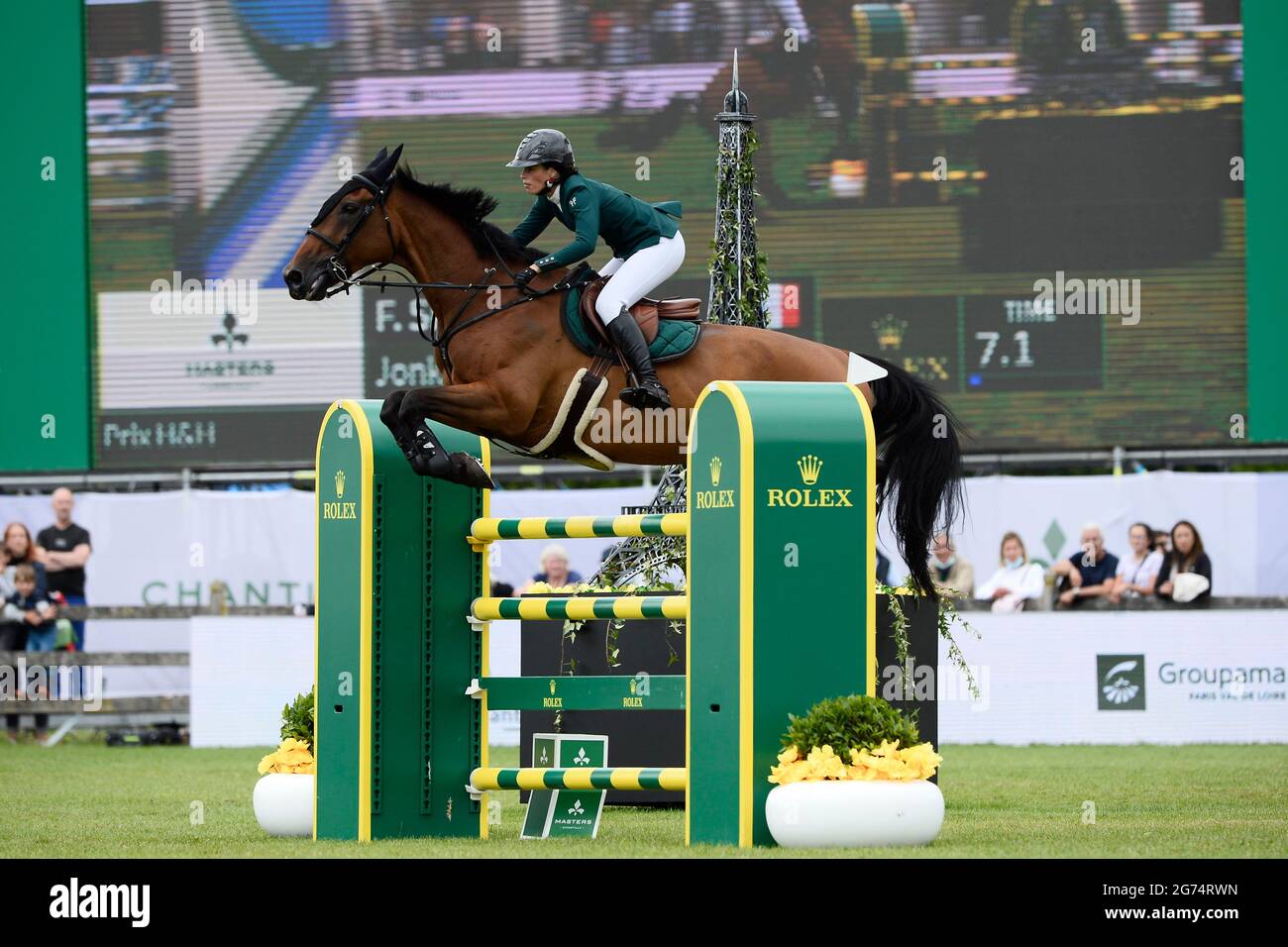 Fanny Skalli reitet Jonka-A während der Masters Chantilly 2021, FEI-Reitveranstaltung, Jumping CSI5 am 10. Juli 2021 im Chateau de Chantilly in Chantilly, Frankreich - Foto Christophe Bricot / DPPI Stockfoto