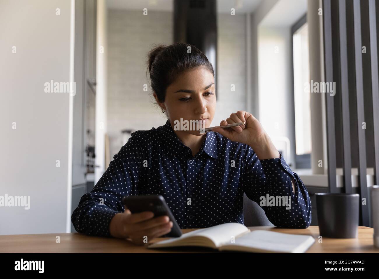 Indische Millennial Student Mädchen Vorbereitung auf die Prüfung, beobachten Lernen Webinar Stockfoto