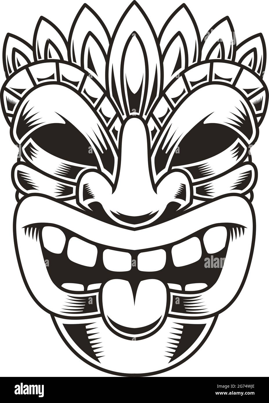 Illustration von Tiki Idol. Gestaltungselement für Logo, Etikett, Schild, Plakat. Vektorgrafik Stock Vektor