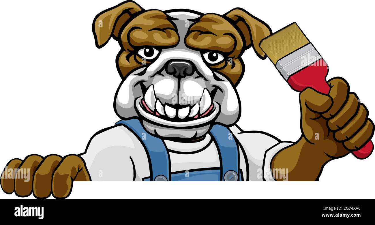 Bulldog Maler Dekorateur Holding Paintbrush Stock Vektor