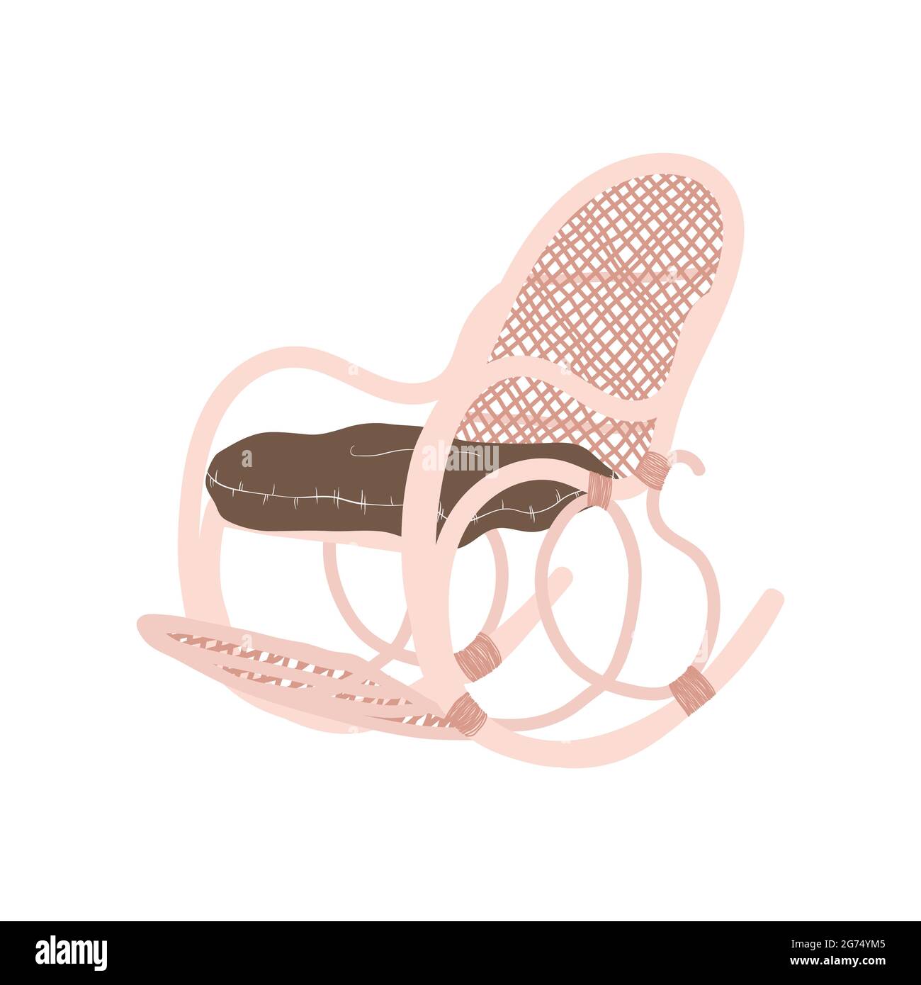 Clip Art von gemütlichen Korbschaukelstuhl mit Kissen im skandinavischen Stil. Vector Clip Art von Retro Korbsessel im Cartoon-Stil. Gemütliche Möbel für Stock Vektor