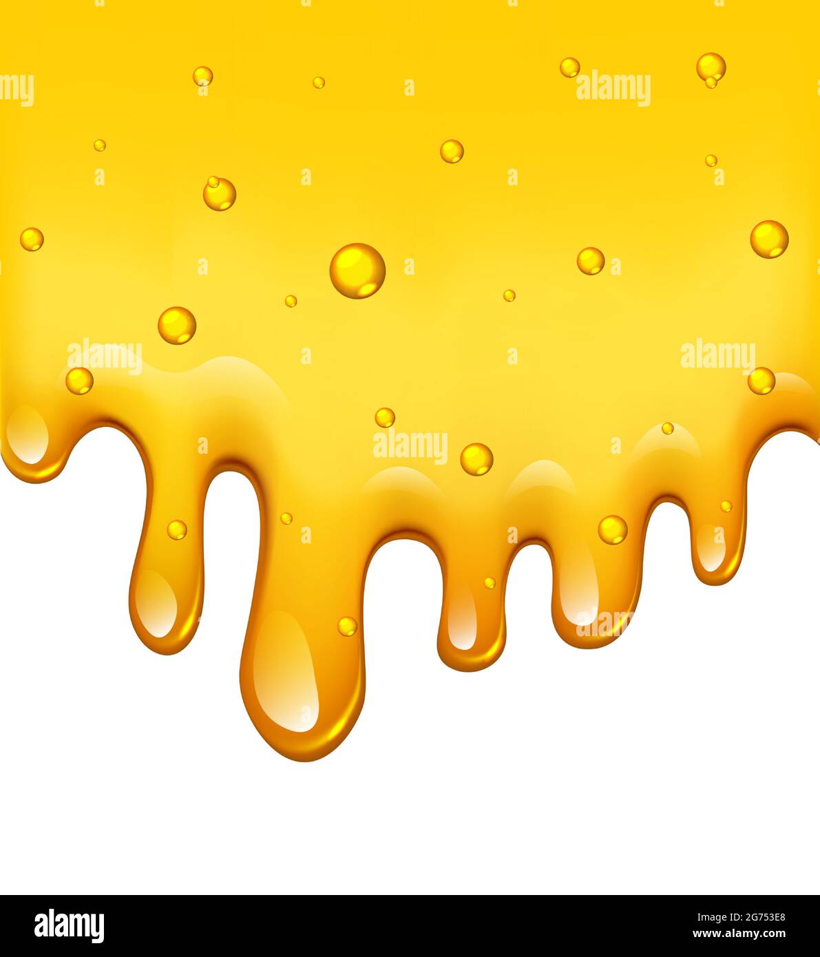 Realistischer goldener tropfender Honig auf weißem Hintergrund, Vektorgrafik Stock Vektor