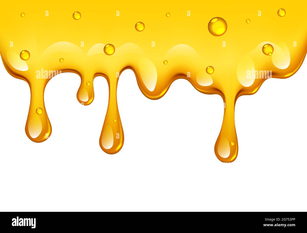 Realistischer goldener tropfender Honigrand auf weißem Hintergrund, Vektorgrafik Stock Vektor