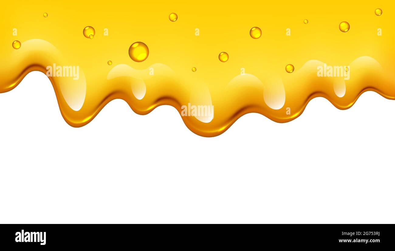 Realistischer goldener tropfender Honigrand auf weißem Hintergrund, Vektorgrafik Stock Vektor