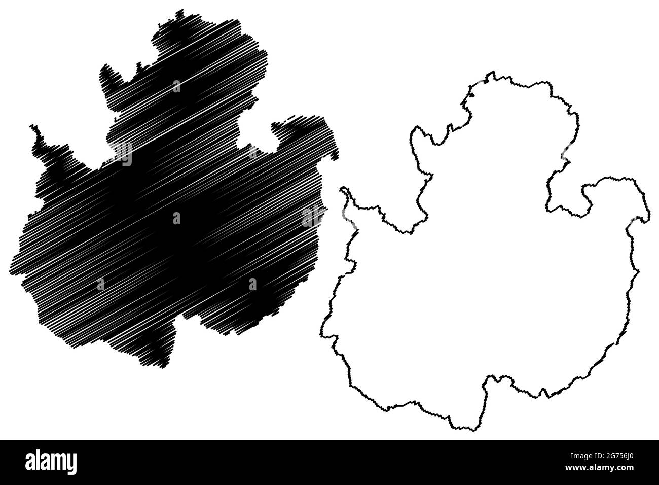 Landkreis Fulda (Bundesrepublik Deutschland, Landkreis Kassel, Bundesland Hessen, Hessen, Hessen, Hessen) Kartenvektordarstellung, Scribble-Skizze He Stock Vektor