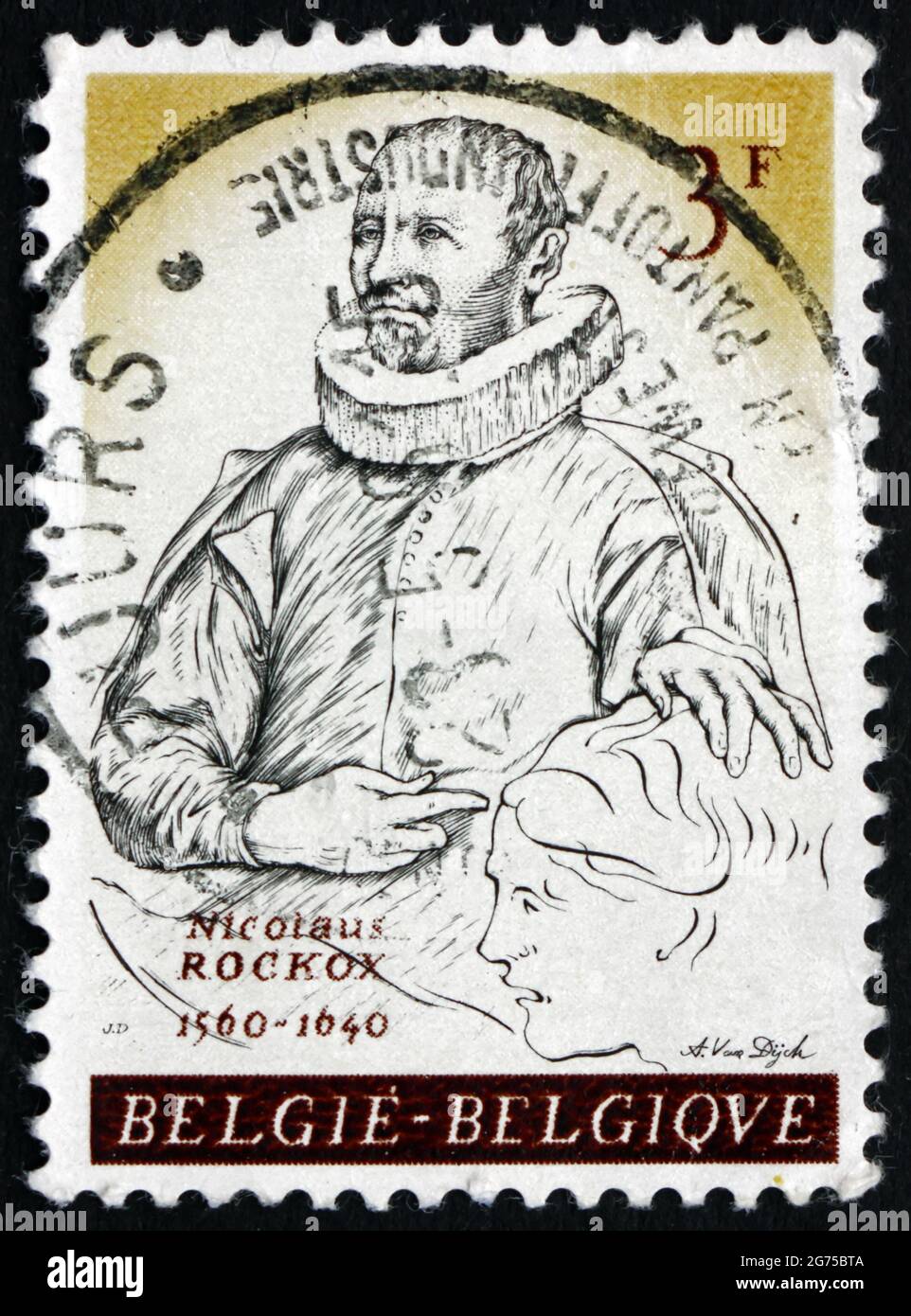 BELGIEN - UM 1961: Eine in Belgien gedruckte Briefmarke zeigt Nicolaus Rockox, Bürgermeister von Antwerpen, Gemälde von Anthony Van Dyck, 400. Jahrestag der B Stockfoto