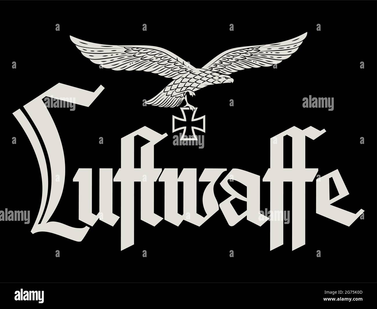 Entworfen von der deutschen Luftwaffe. Wappentier, Eisenkreuz und die Inschrift der Luftwaffe, ins Englische übersetzt - Luftwaffe Stock Vektor