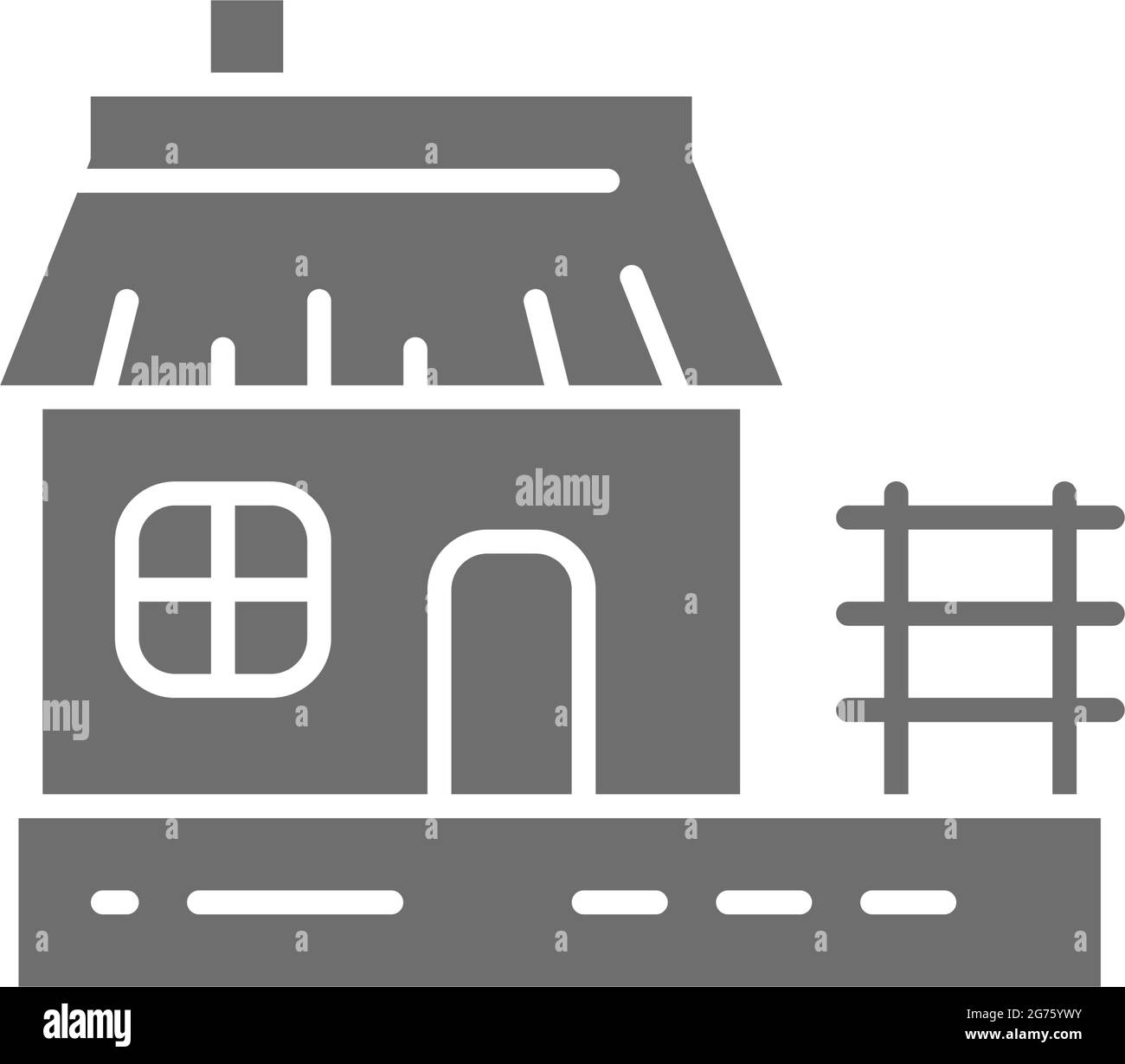 Ukrainische Hütte, traditionelles Dorfhaus graue Ikone. Stock Vektor