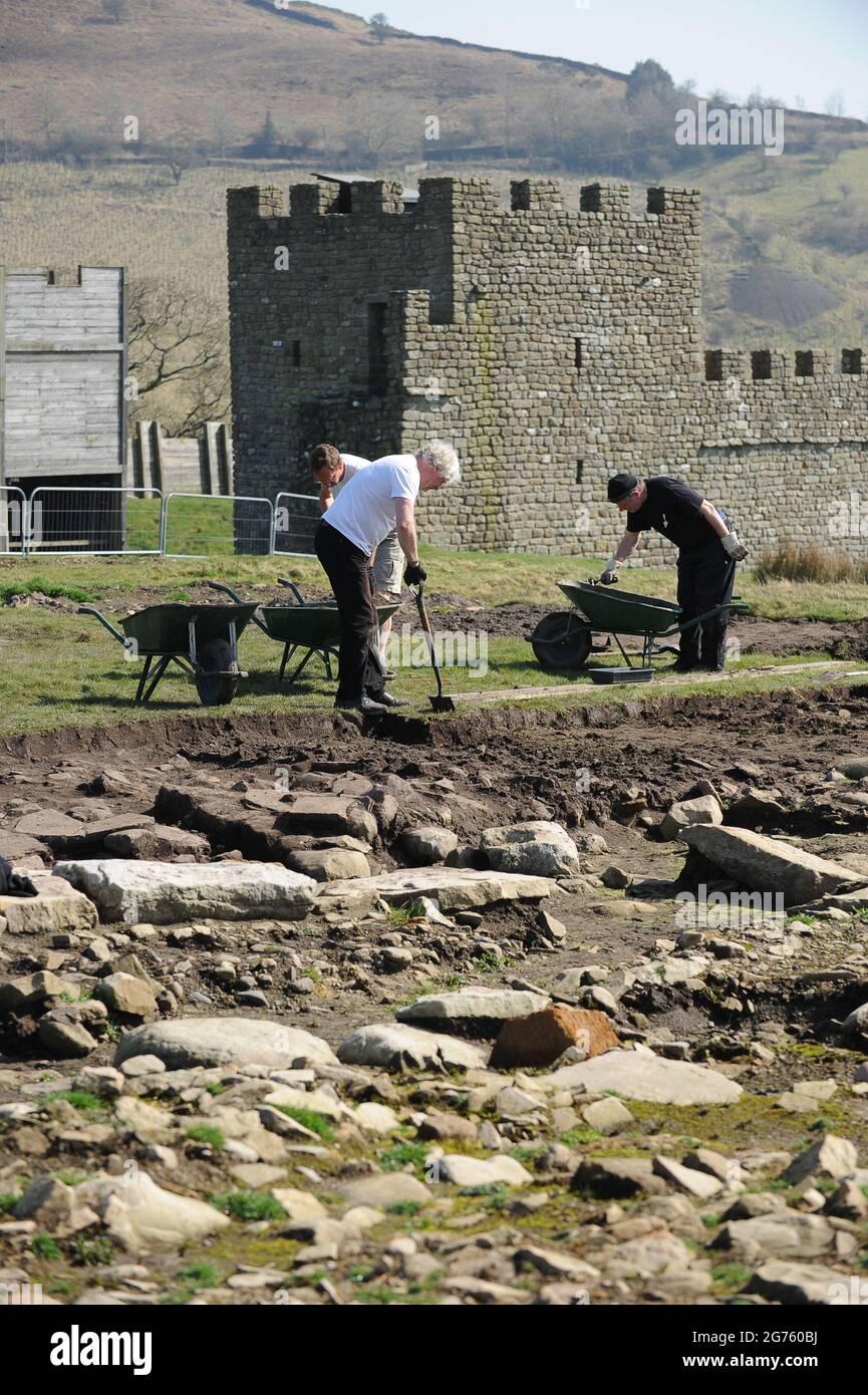 Archäologische Ausgrabungen in der Nähe von Housesteads Roman Fort entlang Hadrians Wallnear Bardon Mill in Northumberland, England, Großbritannien, Großbritannien Stockfoto