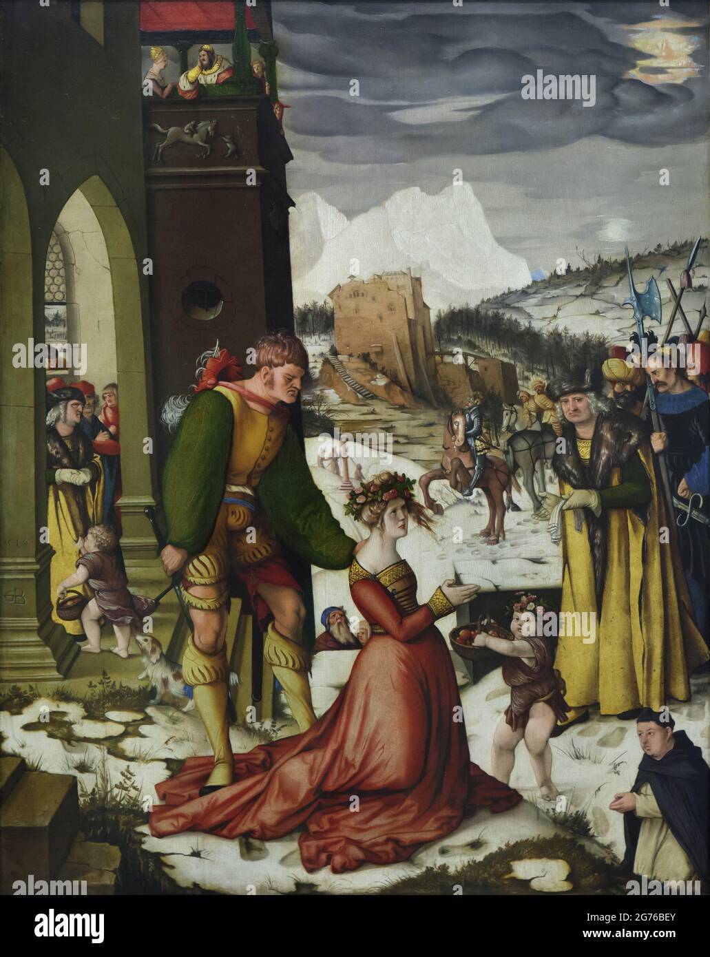 Gemälde „Enthauptung der Heiligen Dorothy“ des deutschen Renaissance-Malers Hans Baldung Grien (1516), ausgestellt in der Dauerausstellung der alten Meister der Nationalgalerie (Národní galerie) im Schloss Sternberg (Šternberský palác) in Prag, Tschechien. Stockfoto