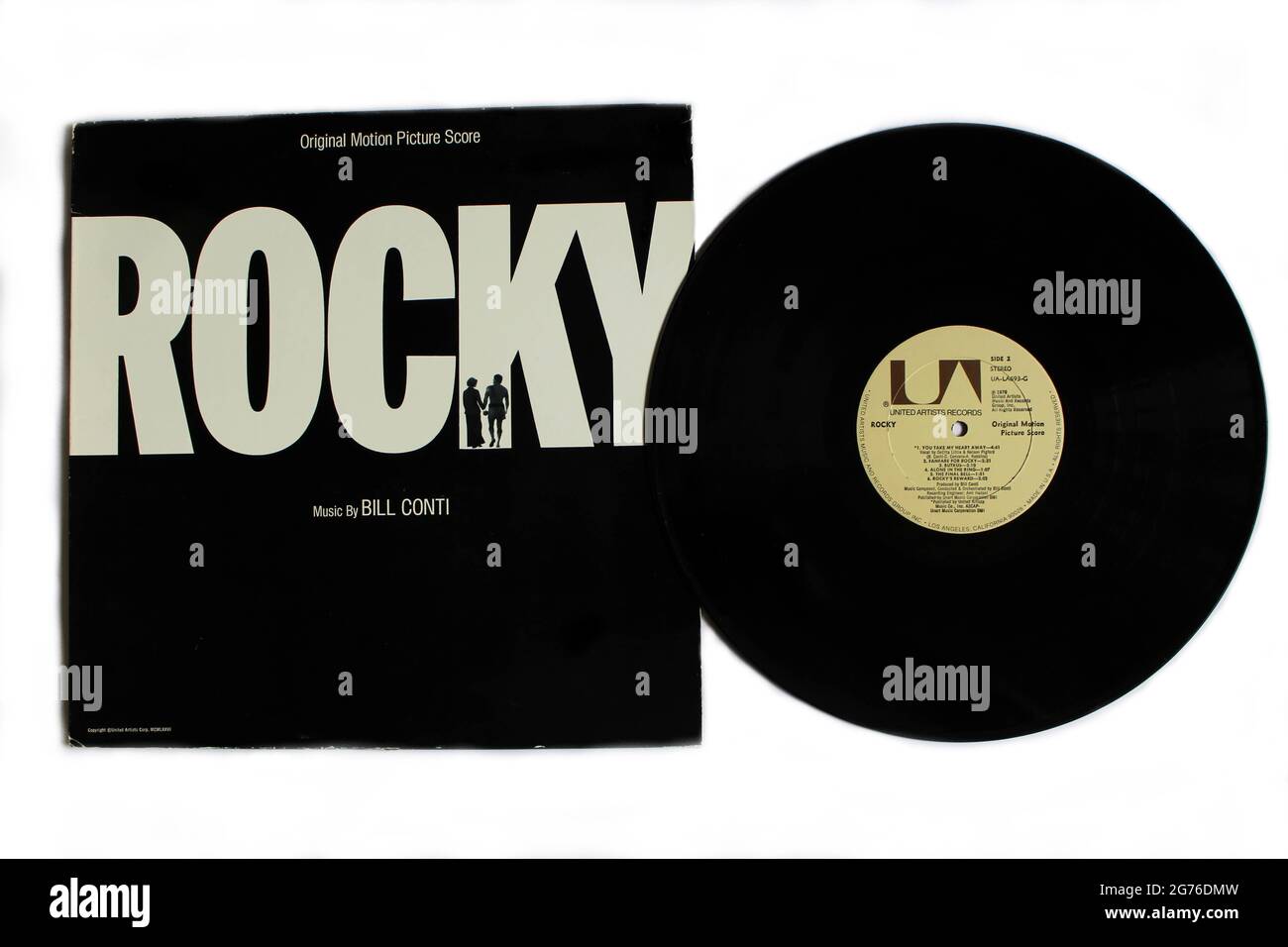 Rocky: Original Motion Picture Score ist ein Soundtrack-Album für den Film Rocky aus dem Jahr 1976, komponiert von Bill Conti. Albumcover Stockfoto