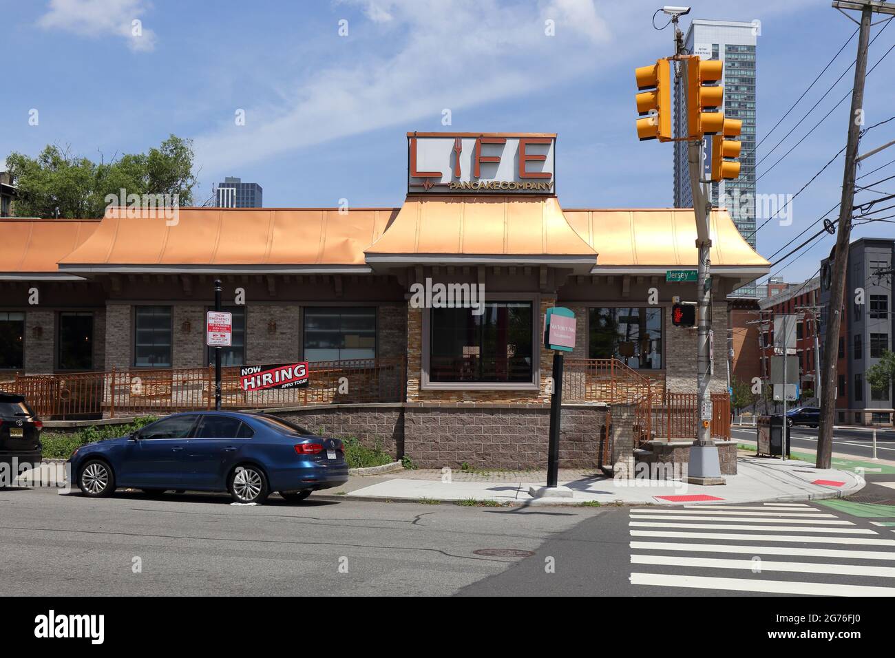 Life Pancake Company, 426 Jersey Ave, Jersey City, NJ Außenfassade eines Restaurants in der Innenstadt von Jersey City. Stockfoto