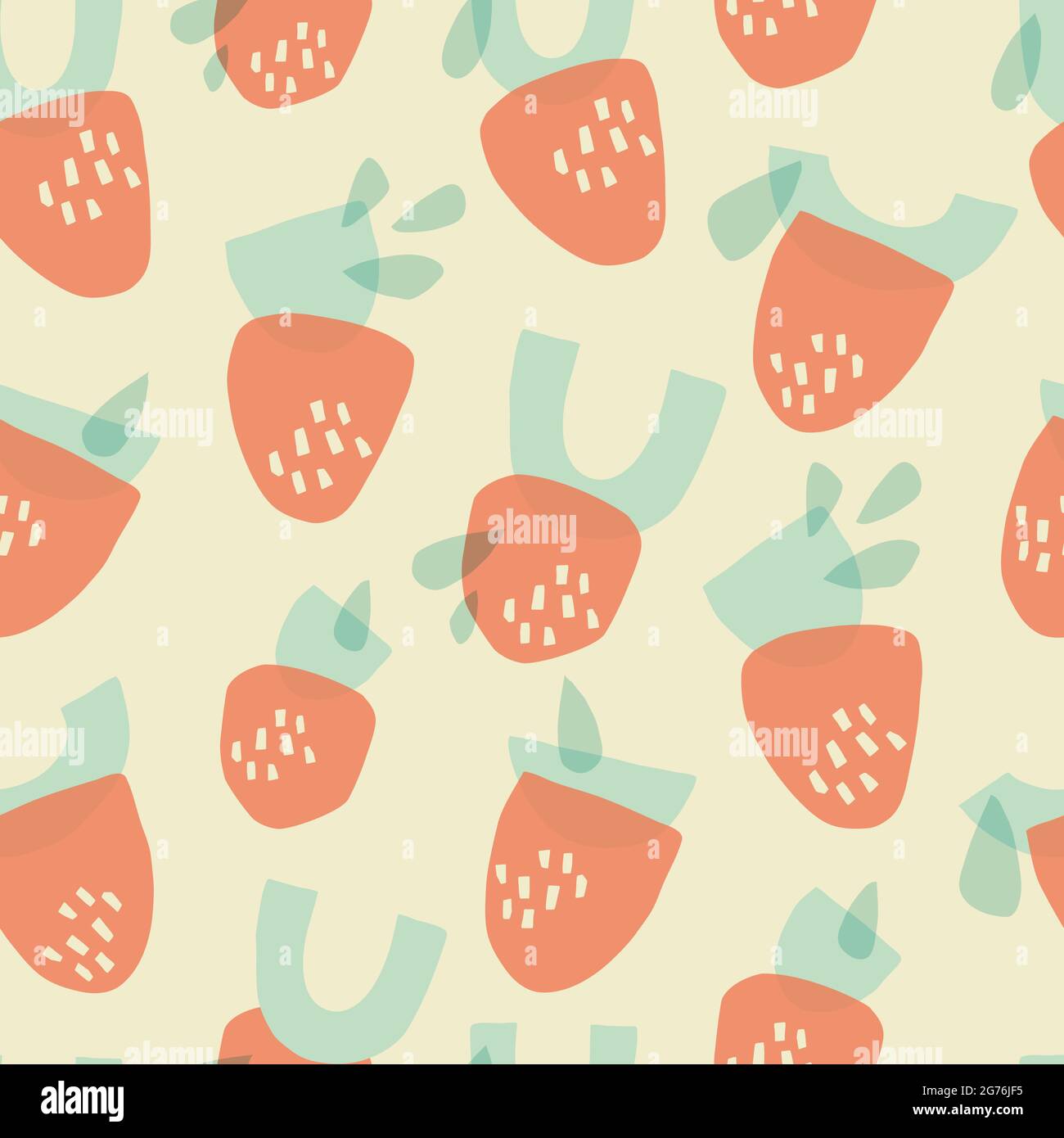 Erdbeeren aus geometrischen Formen. Modernes Sommernahtloses Muster in Pastelltönen Stock Vektor