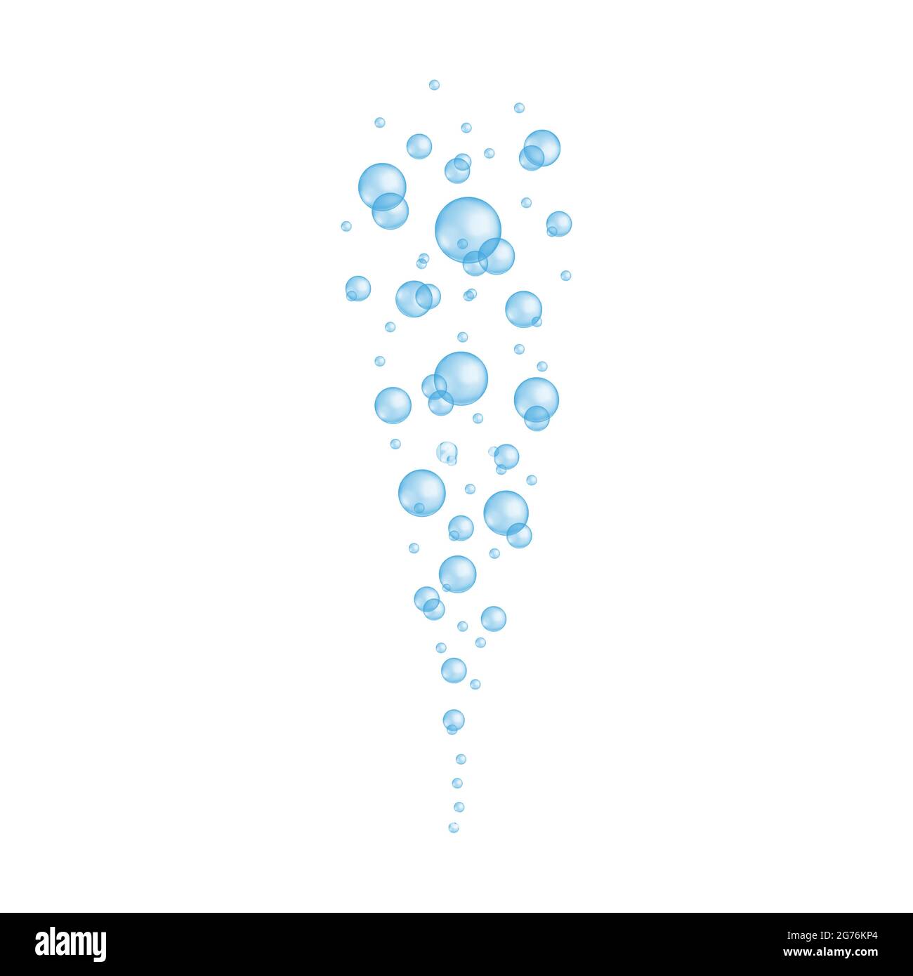 Blaue transparente Blasen. Wirkung von kohlensäurehaltigem Wasser, Seife oder Reinigungsschaum, Aquarium oder Meersauerstoffstrom, Bad sud. Vektor-realistische Darstellung. Stock Vektor
