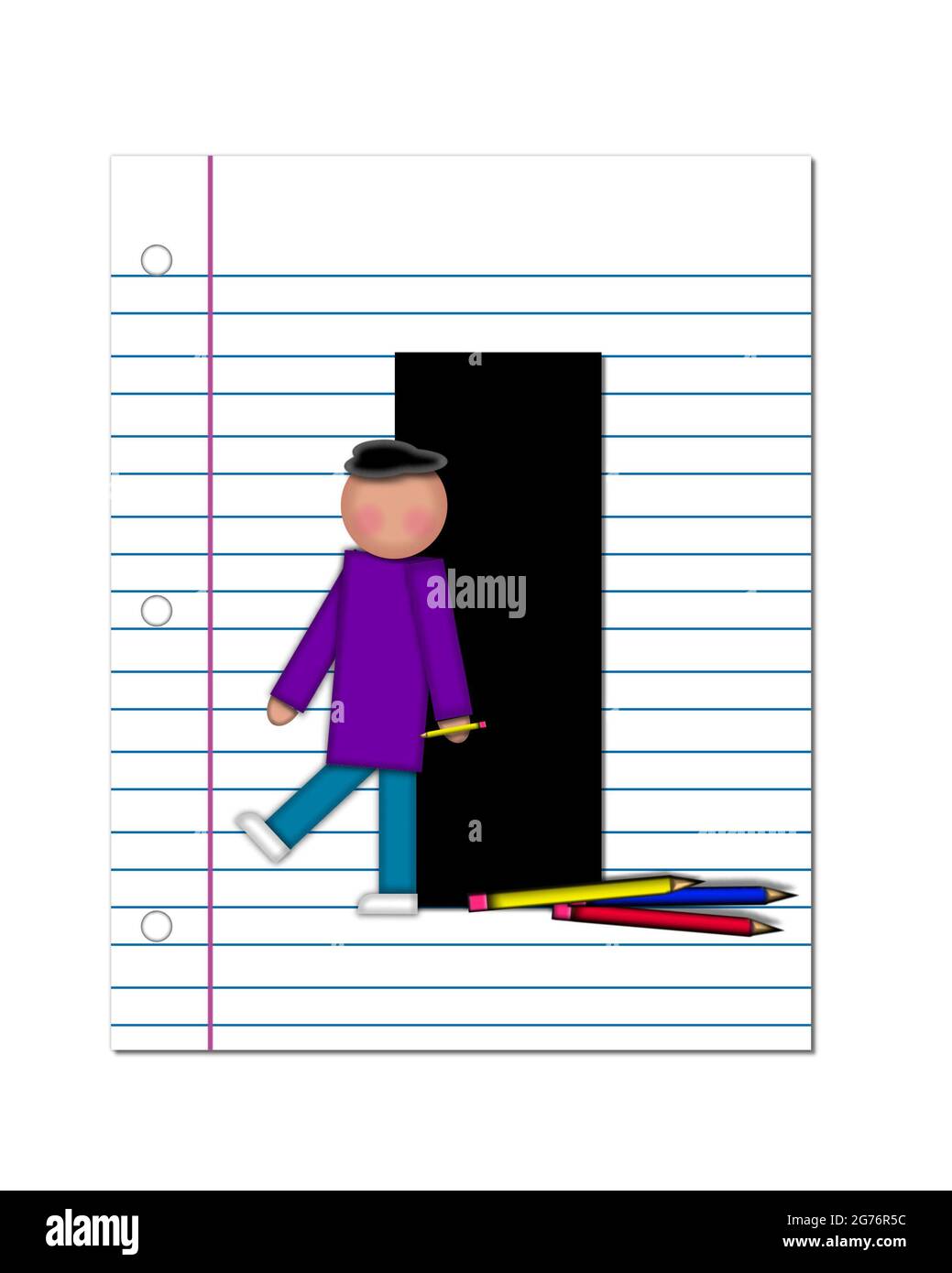 Der Buchstabe I Im Alphabetsatz Beginn Der Schule Zwei Ist Schwarz Letter Sitzt Auf Einem Leeren Stuck Notizbuch Und Ist Mit Bleistiften Verziert Stockfotografie Alamy