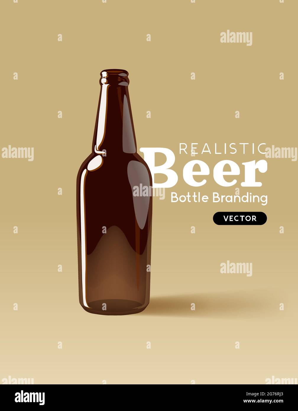 Eine realistische Bierflasche aus braunem Glas zum Verspotten von Designs. Moderne Marketingvorlage für Getränke Vektorgrafik Stock Vektor