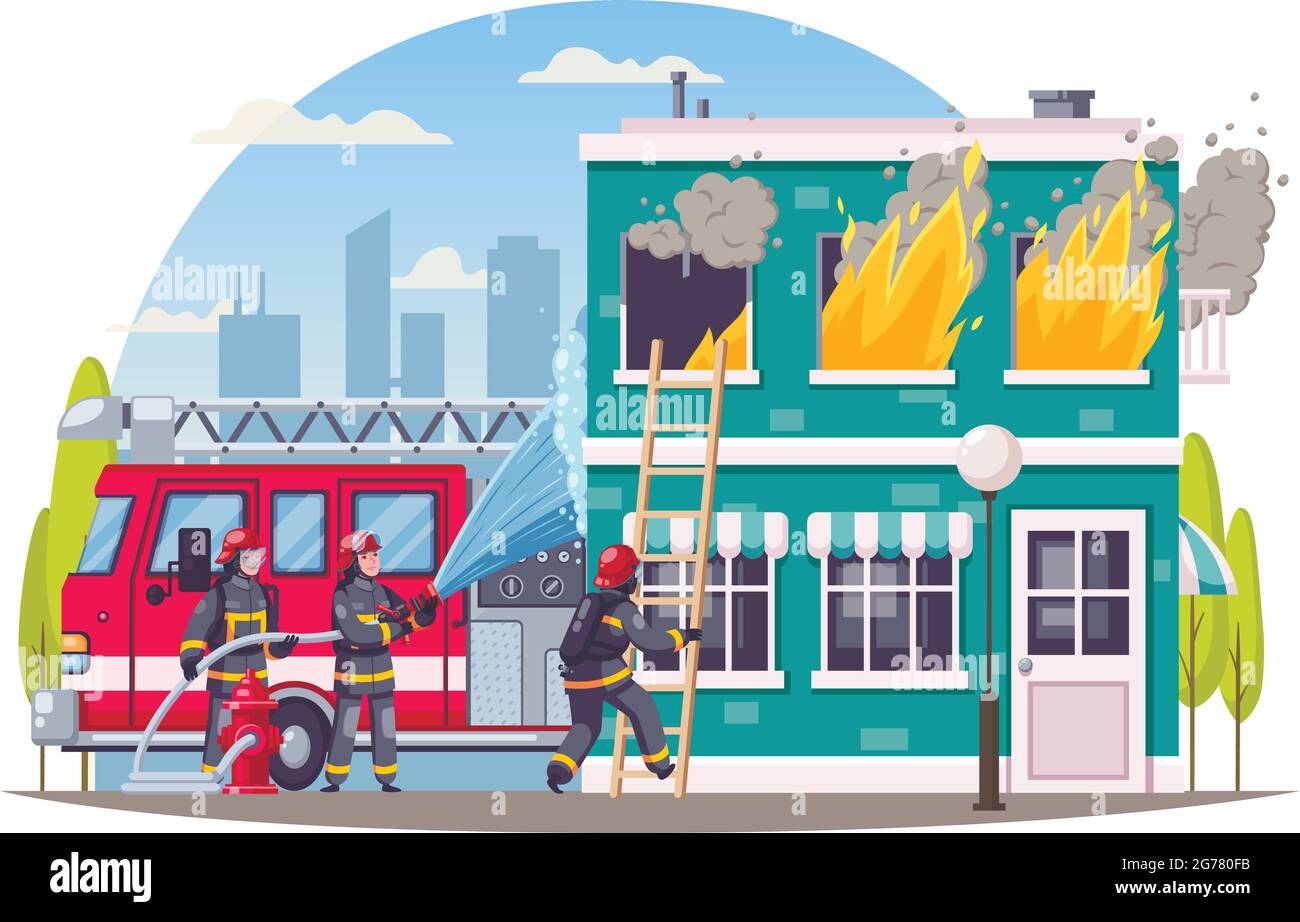 Feuerwehr Ausrüstung legen. Vektor-Illustration Stock-Vektorgrafik - Alamy