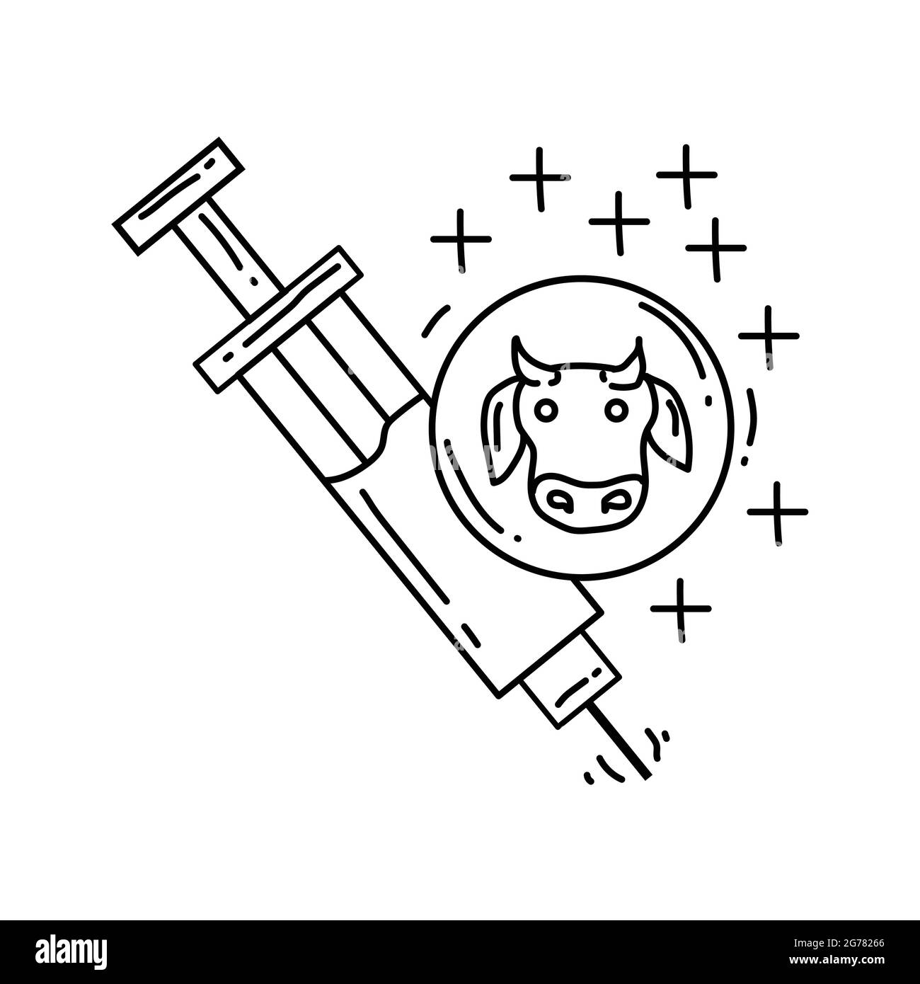 Farming-Impfstoff-Symbol. Handgezeichnetes Icon-Set, Umriss schwarz, Doodle-Symbol, Vektor-Icon-Design. Stock Vektor