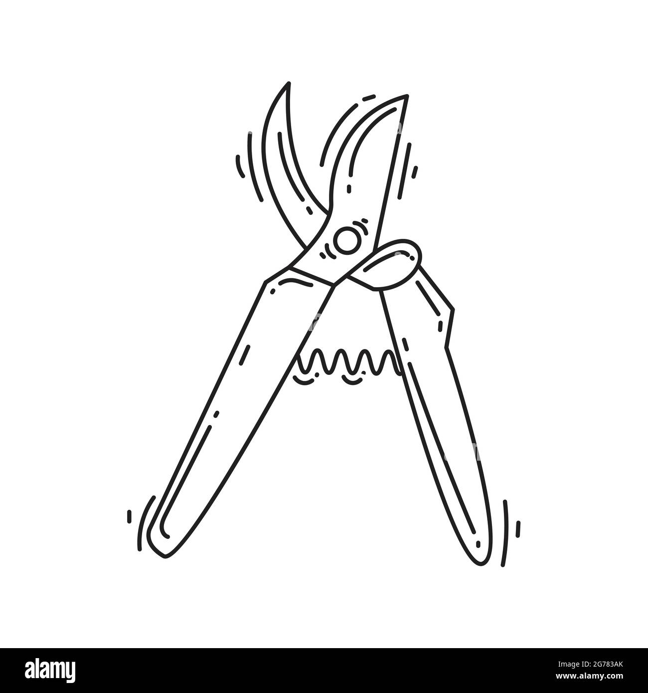 Gartenschere handgezeichnetes Symbol, Umriss schwarz, Doodle-Symbol, Vektor-Symbol-Design. Stock Vektor