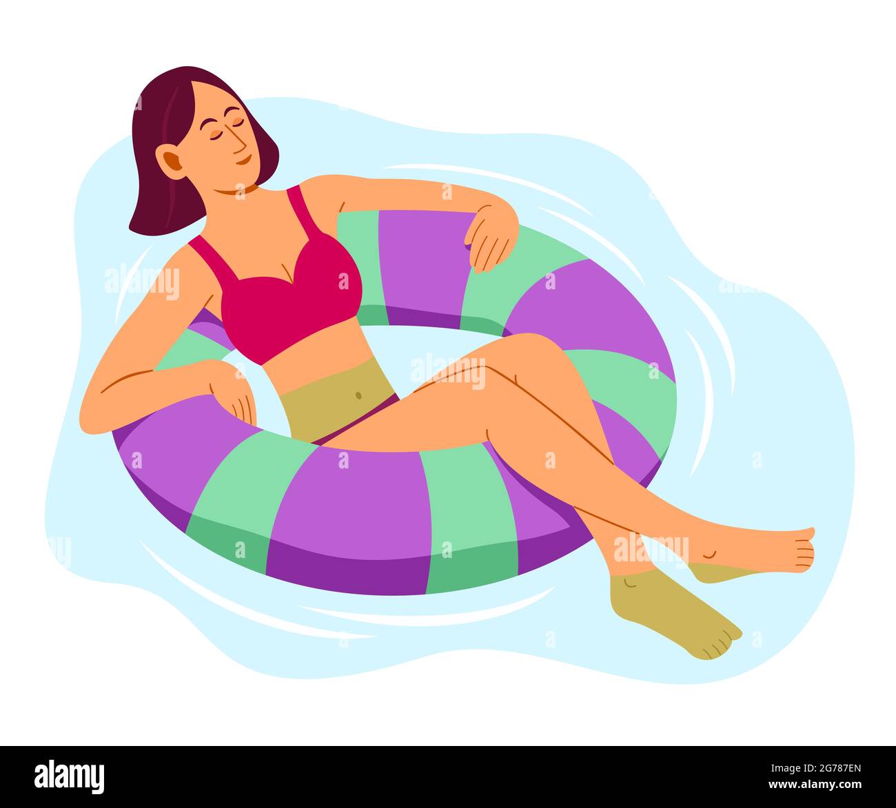 Die Frau schwimmt gern auf dem aufblasbaren Schwimmring im Pool für den  Sommer-Lifestyle Stock-Vektorgrafik - Alamy