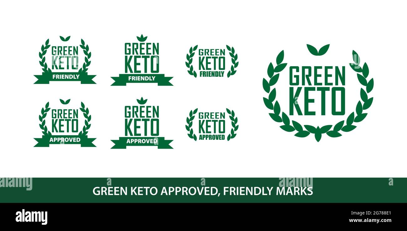 Green Keto genehmigt und freundlich Gesundheit Diät-Marken für zertifizierte ketogene Produkte und Lebensstil gesetzt Stock Vektor