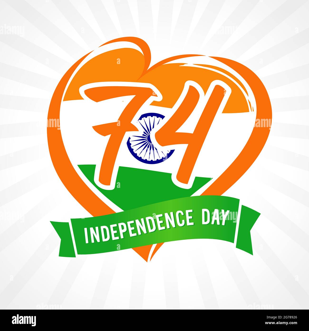 74 Jahre Unabhängigkeitstag, Love India Emblem. Happy Independence Day Indien, Flyer-Design für den 15. August. Vektorgrafik Stock Vektor