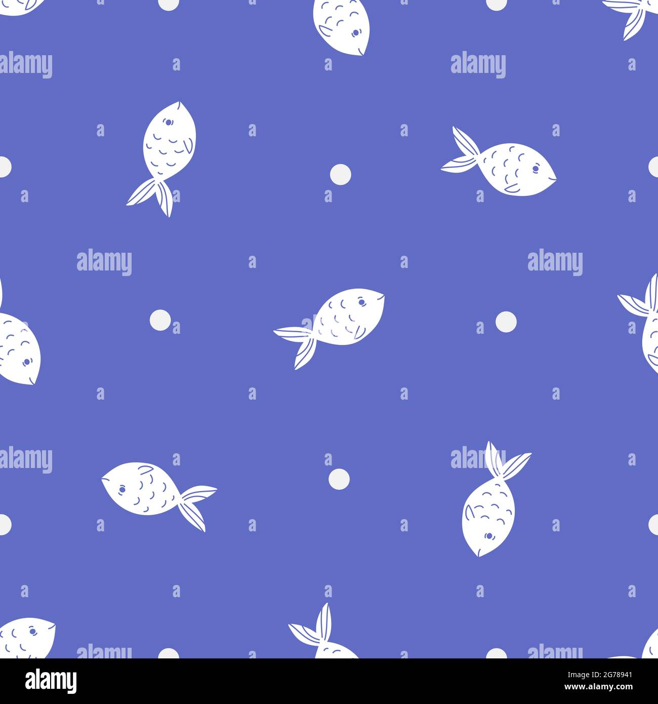 Fisch nahtlose Vektor-Muster in einem flachen Minimalismus-Stil mit Duo-Farben Farbe - weiß und blau. Zwei Farben niedlich und Spaß Meeresfrüchte Hintergrund, gut für PR Stock Vektor