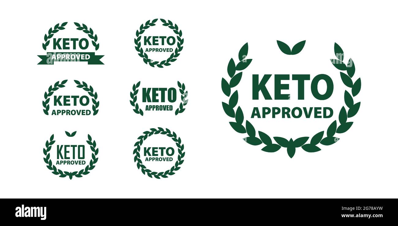 Keto-zugelassene Diätmarken für zertifizierte ketogene Produkte. Vektor-Keto-Etikett für ketogene Diät-Lebensmittel. Stock Vektor