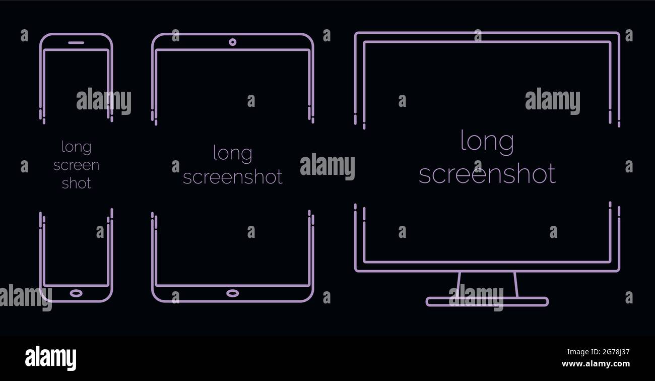 Satz von Zeilenrahmen von Smartphone, Tablet und Desktop-Computer für die Präsentation lange Screenshots, Web-Design Stock Vektor