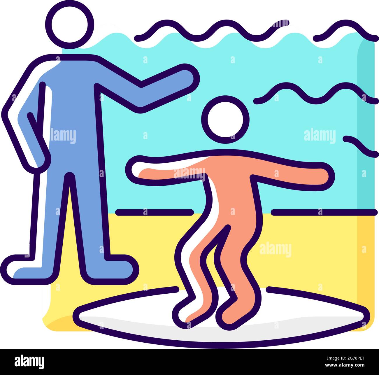 Surfunterricht RGB-Farbsymbol Stock Vektor