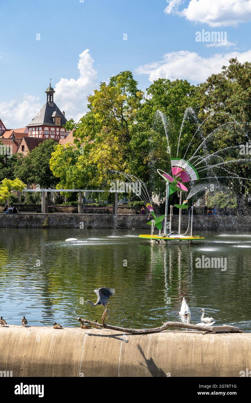 Europa, Deutschland, Baden-Württemberg, Landkreis Ludwigsburg, Bietigheim-Bissingen, Blick vom Bürgergarten über die Enz auf den Overland-Park und die Altstadt von Bietigheim mit dem unteren Tor Stockfoto