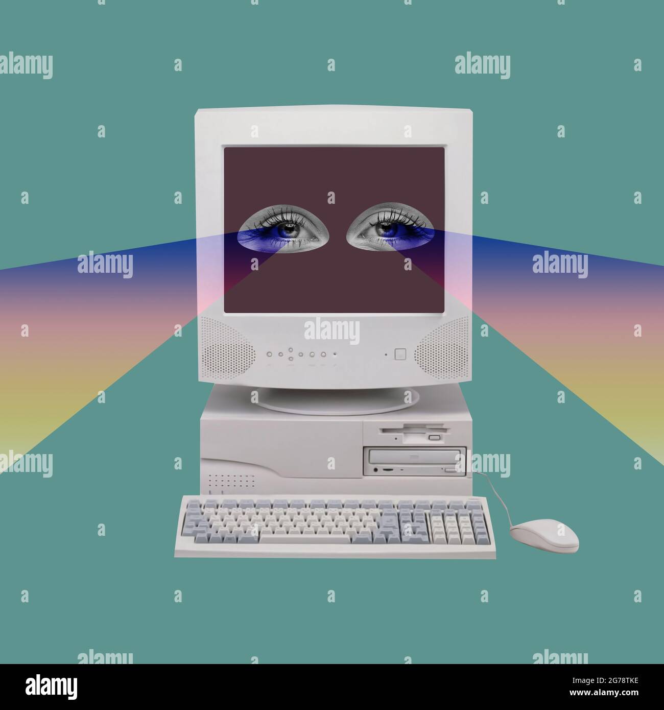 Zeitgenössische Kunstcollage und modernes Design. Digitale Sicht aus der Vergangenheit. Konzept der Idee, Inspiration, Kreativität und Kunst. Minimalismus Stockfoto