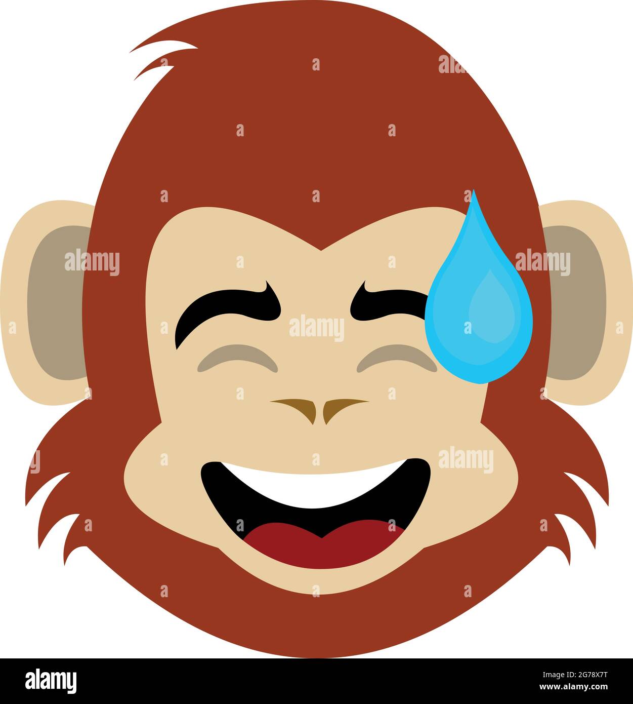 Vector Emoticon Illustration eines Cartoon Affen Gesicht mit einem Ausdruck von Scham und einem Tropfen Schweiß Stock Vektor