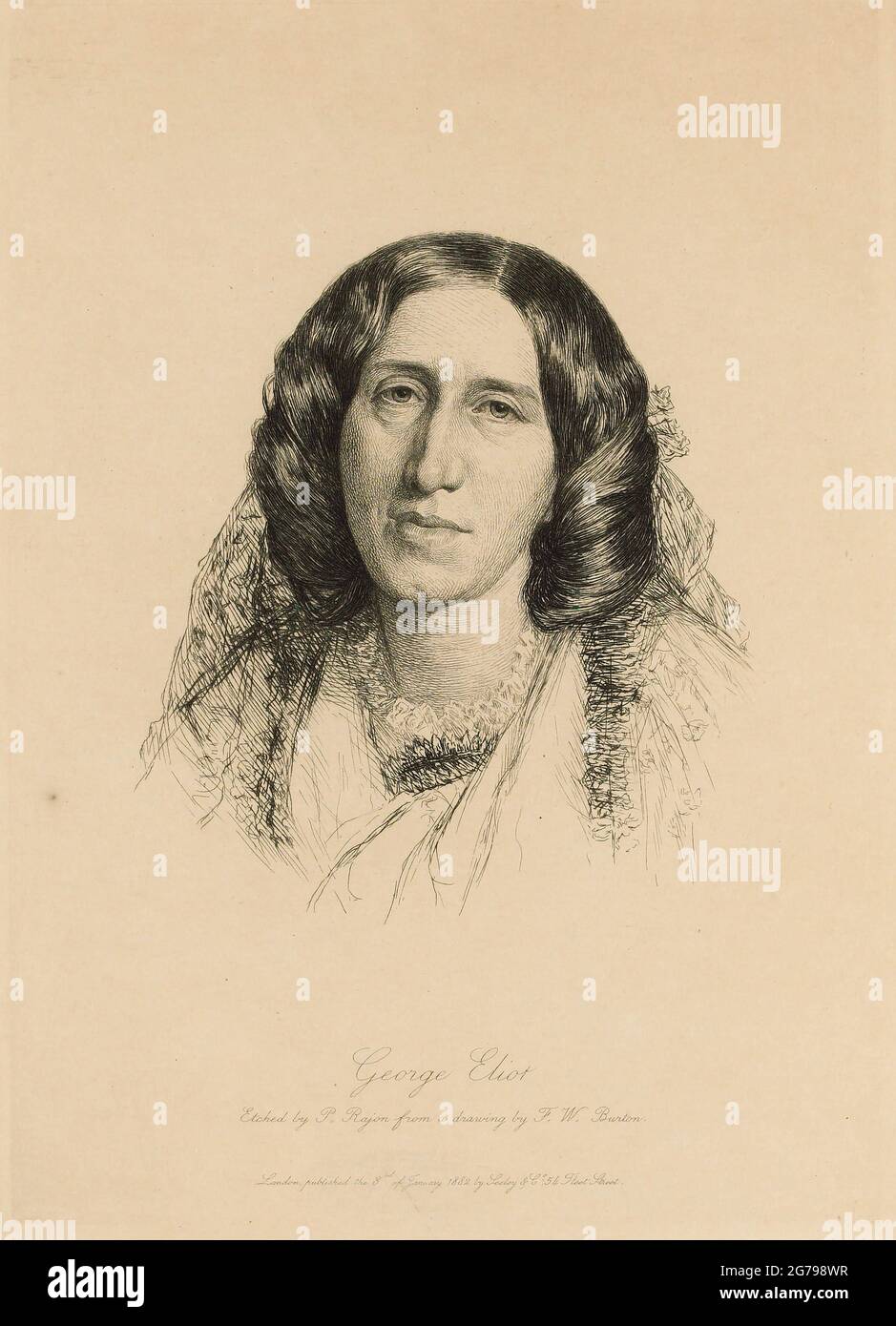 Porträt von George Eliot (1819-1880). Museum: PRIVATE SAMMLUNG. Autor: Paul-Adolphe Rajon. Stockfoto