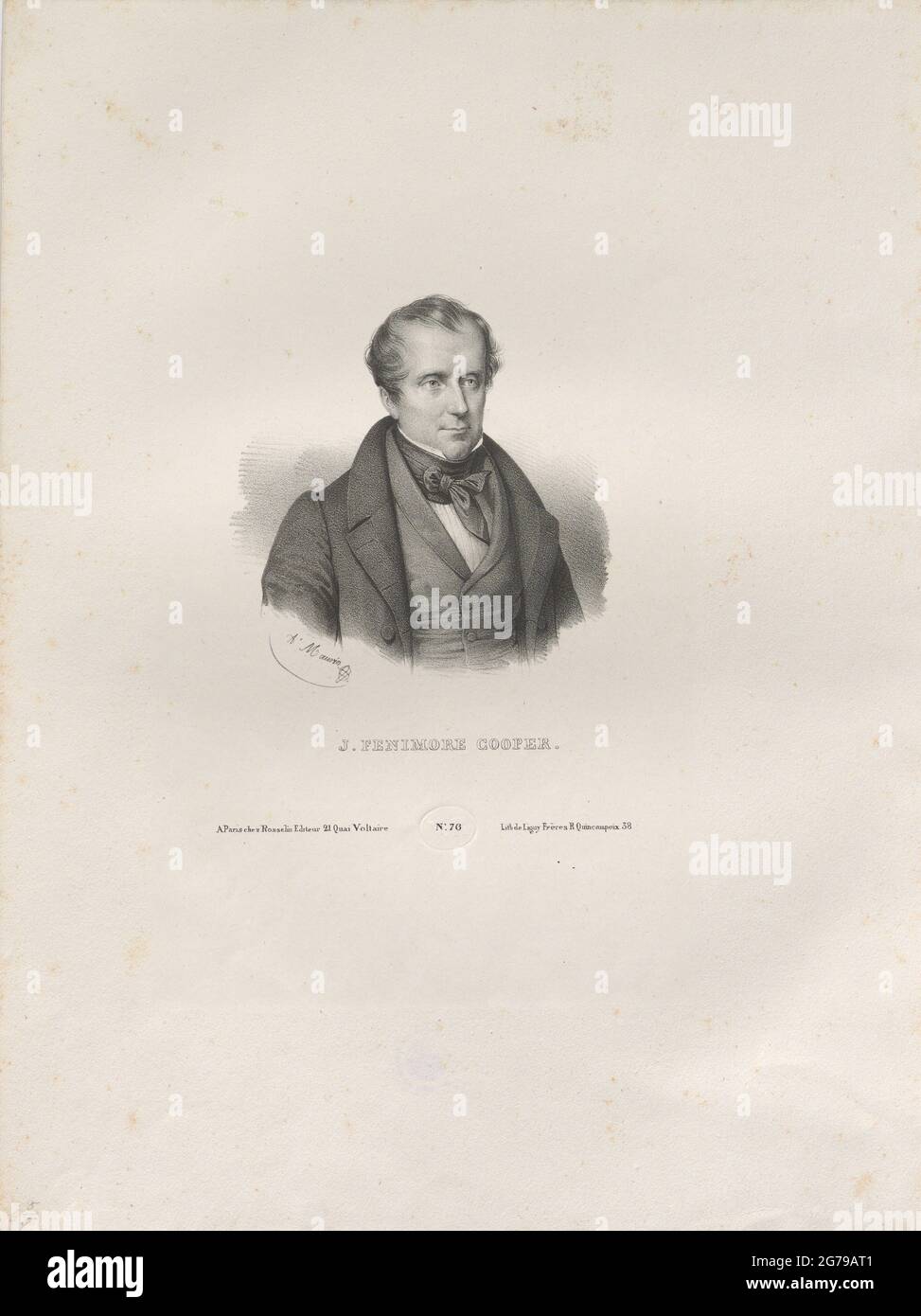 Porträt des Schriftstellers James Fenimore Cooper (1789-1851). Museum: PRIVATE SAMMLUNG. Autor: ANTOINE MAURIN. Stockfoto