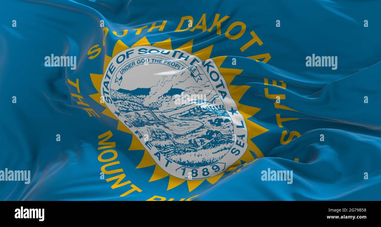 Flagge von South Dakota winkt im Wind. Patriotisches Konzept über den Staat. 3d-Illustration. Stockfoto