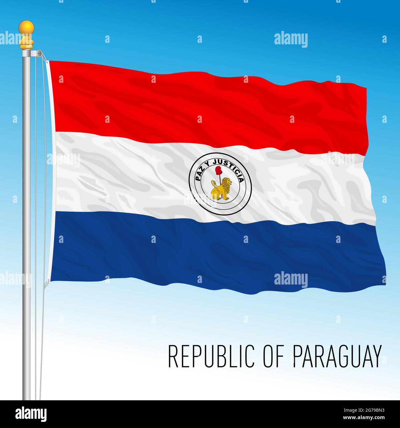 Offizielle Nationalflagge Paraguays, Südamerika, Vektorgrafik, Rückseite Stock Vektor