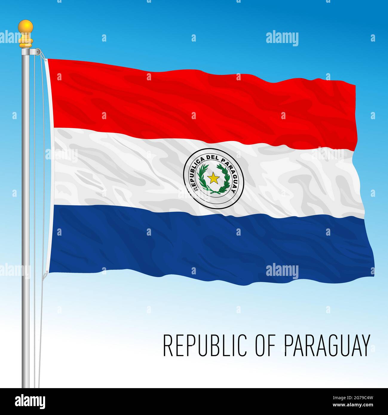 Offizielle Nationalflagge Paraguays, Südamerika, Vektorgrafik, Vorderseite Stock Vektor