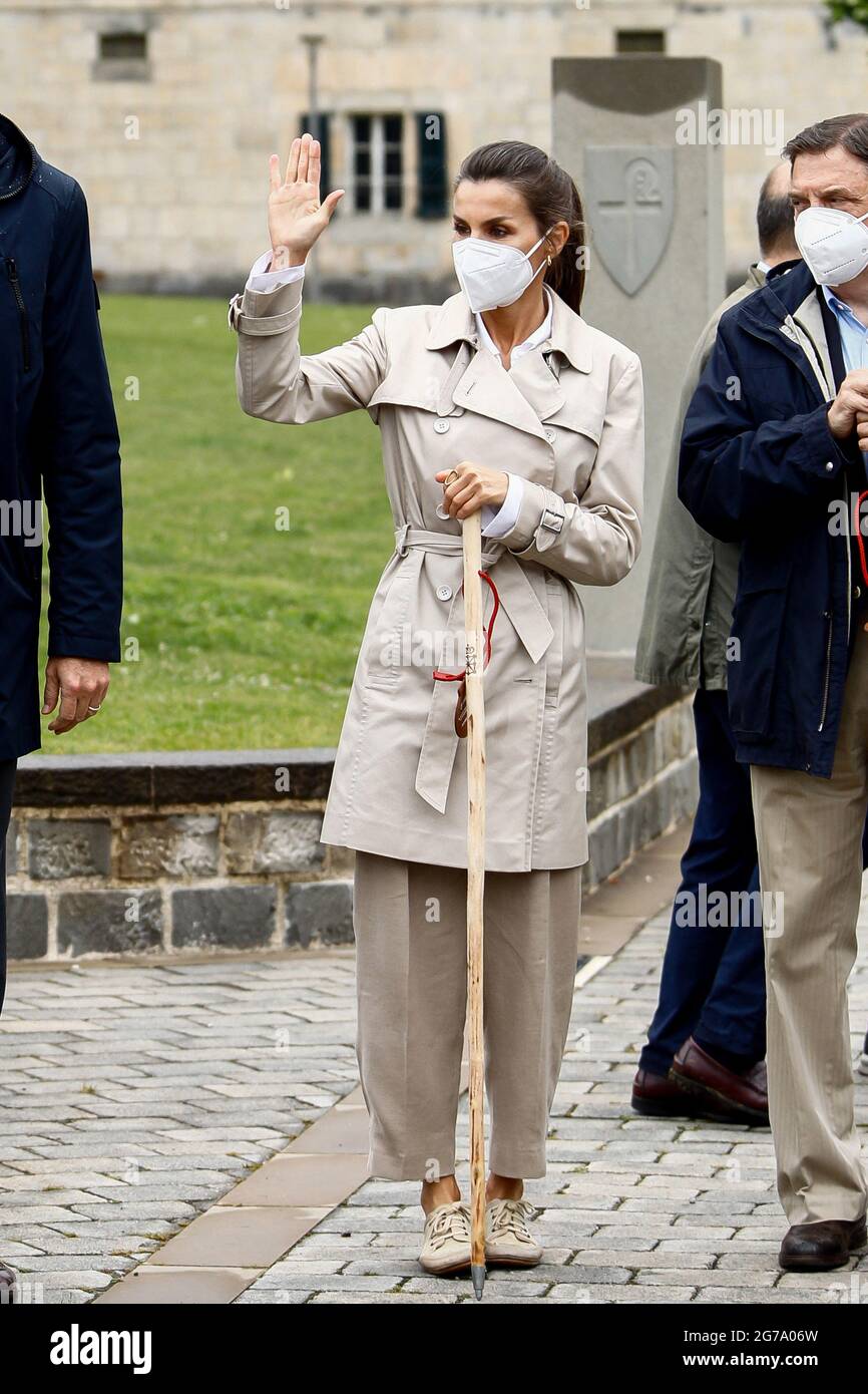 Am 12. Juli 2021 besuchen König Rohling und Königin Letizia den Beginn des Jakobswegs in Roncesvalles in Navarra, Spanien. Foto von Archie Andrews/ABACAPRESS.COM Stockfoto